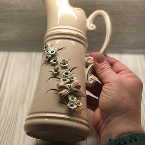 Vintage German Pink Porcelain Hand Painted Pitcher w/ Gold Accents